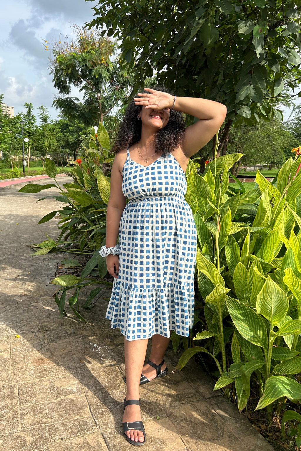 Ira checked midi dress styled for an everyday look