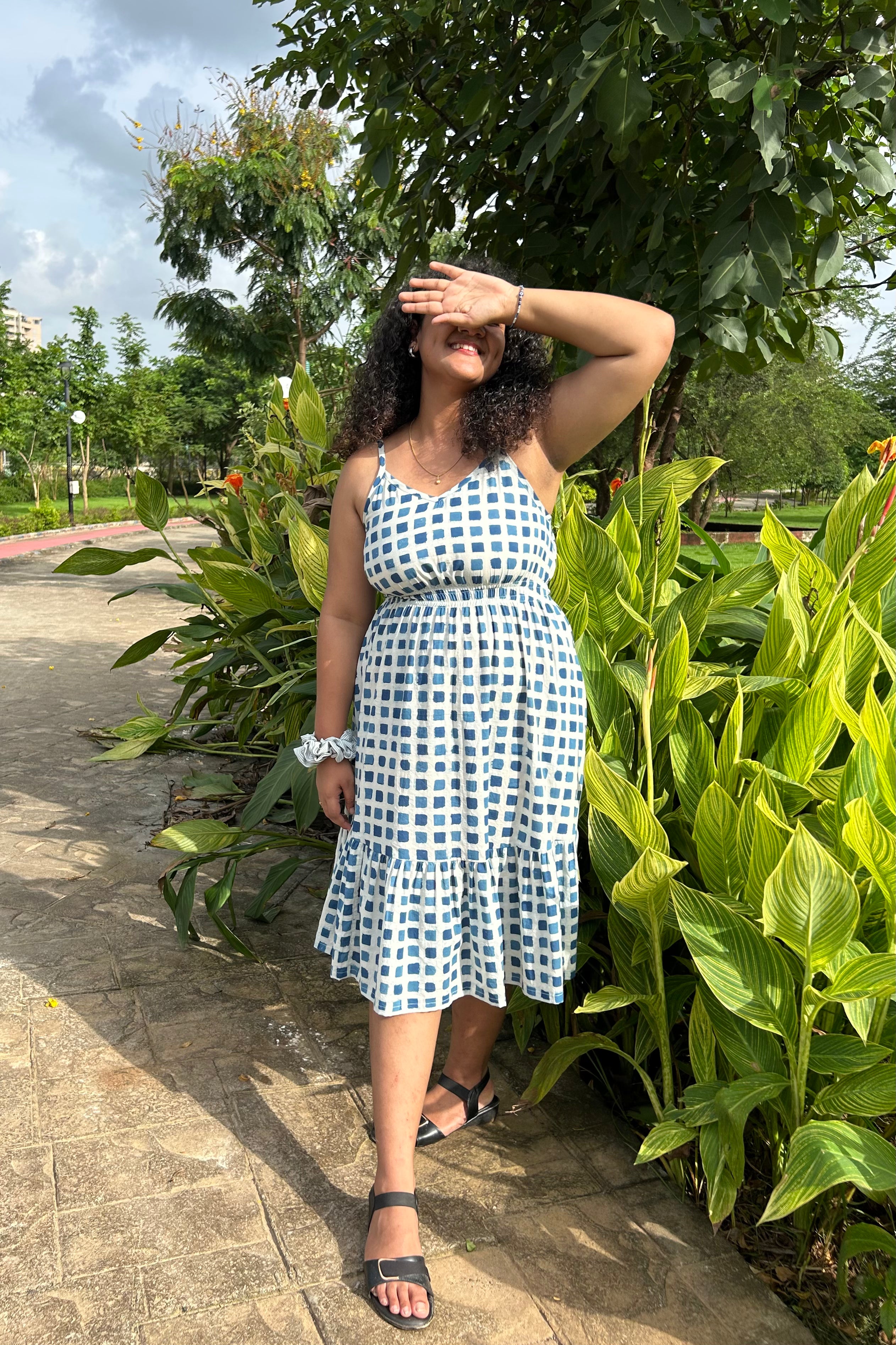 Ira checked midi dress styled for an everyday look