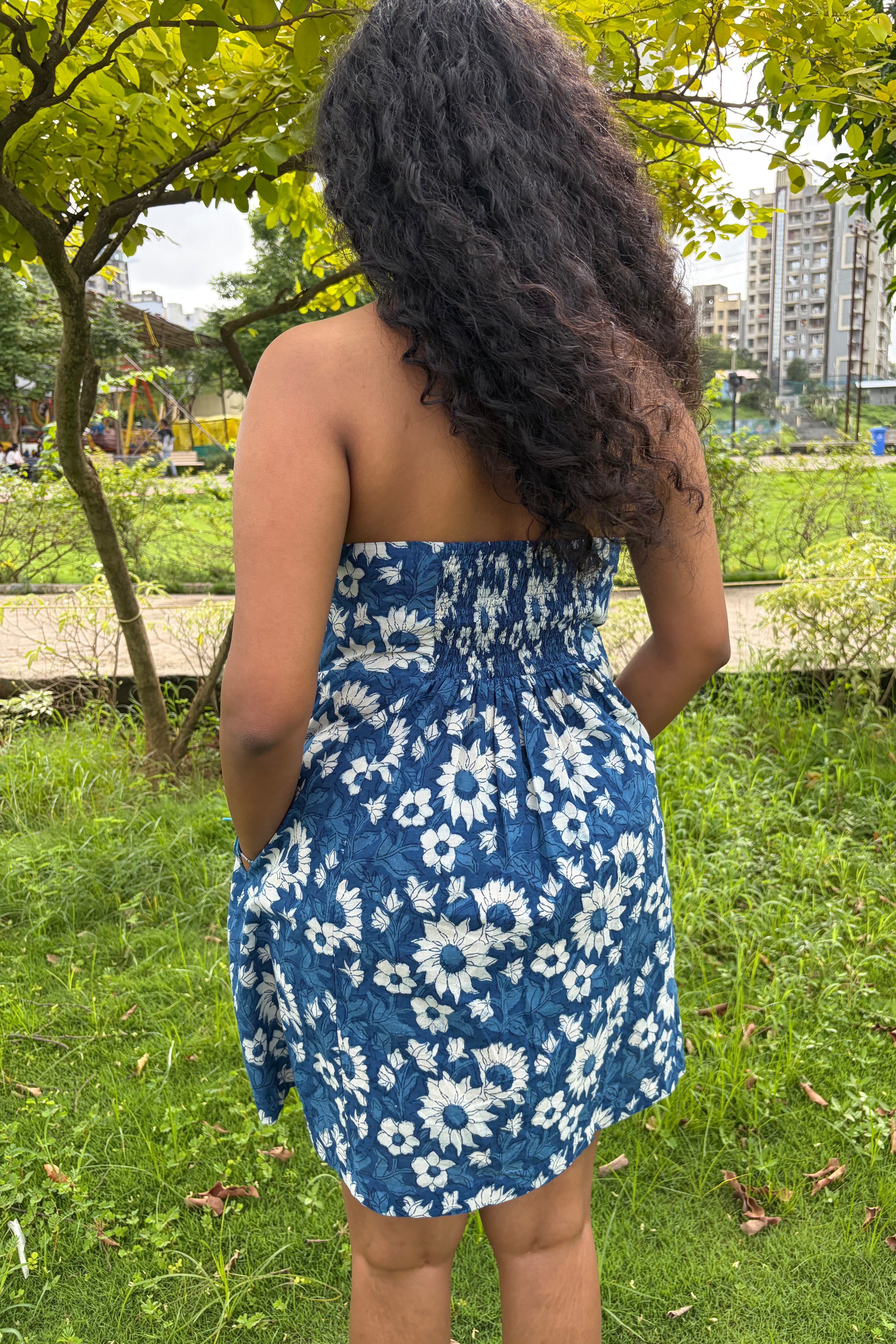 Ami halter mini dress with smocked back