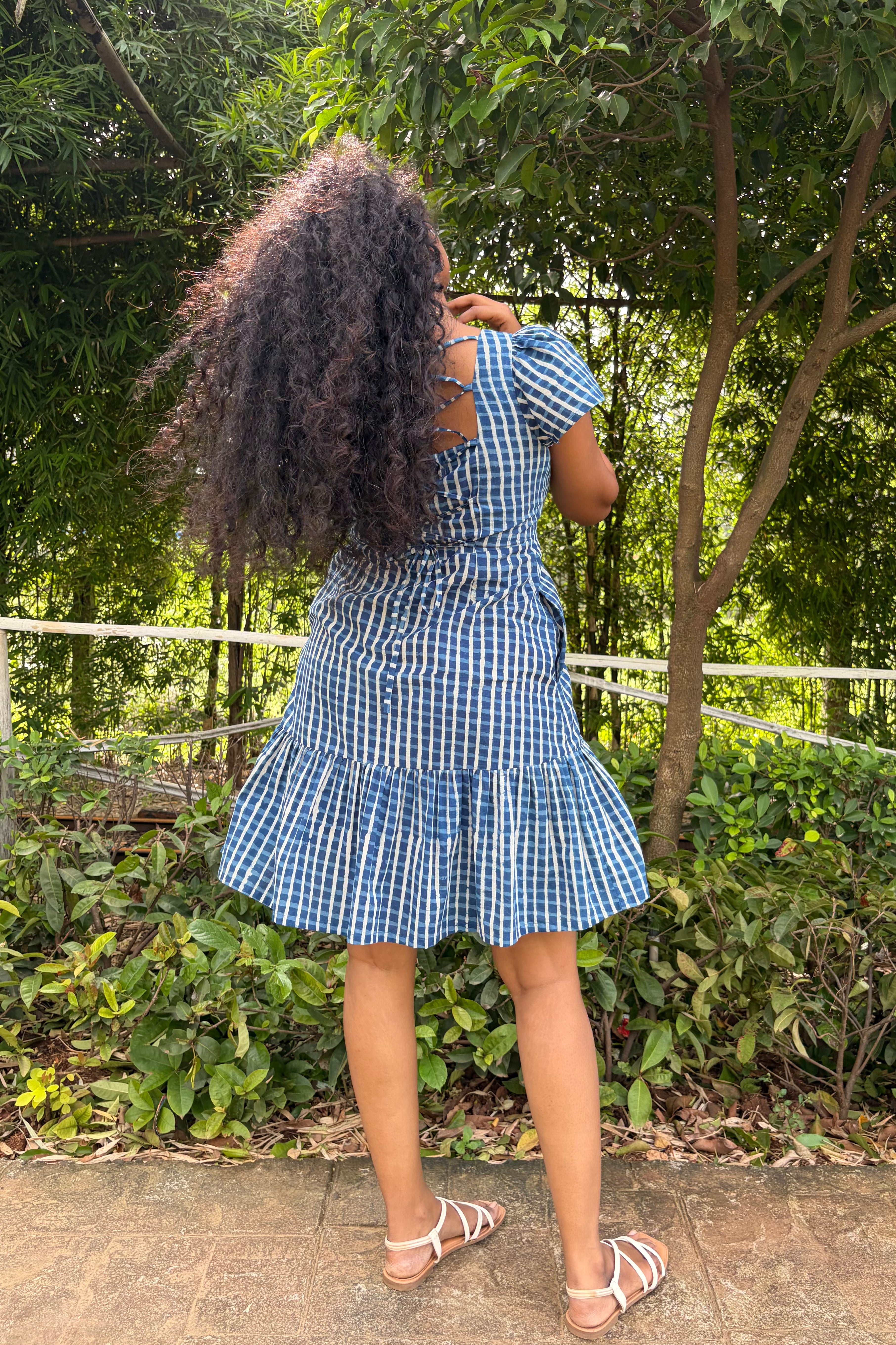Tara cross-back dress with criss-cross tie-up back