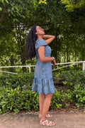 Tara indigo blue hand block print cross-back dress
