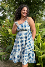 Dabu hand block print on Ira checked midi dress