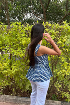 Tia indigo Dabu hand block print peplum top back