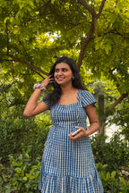 Indigo blue hand block print on Tara dress
