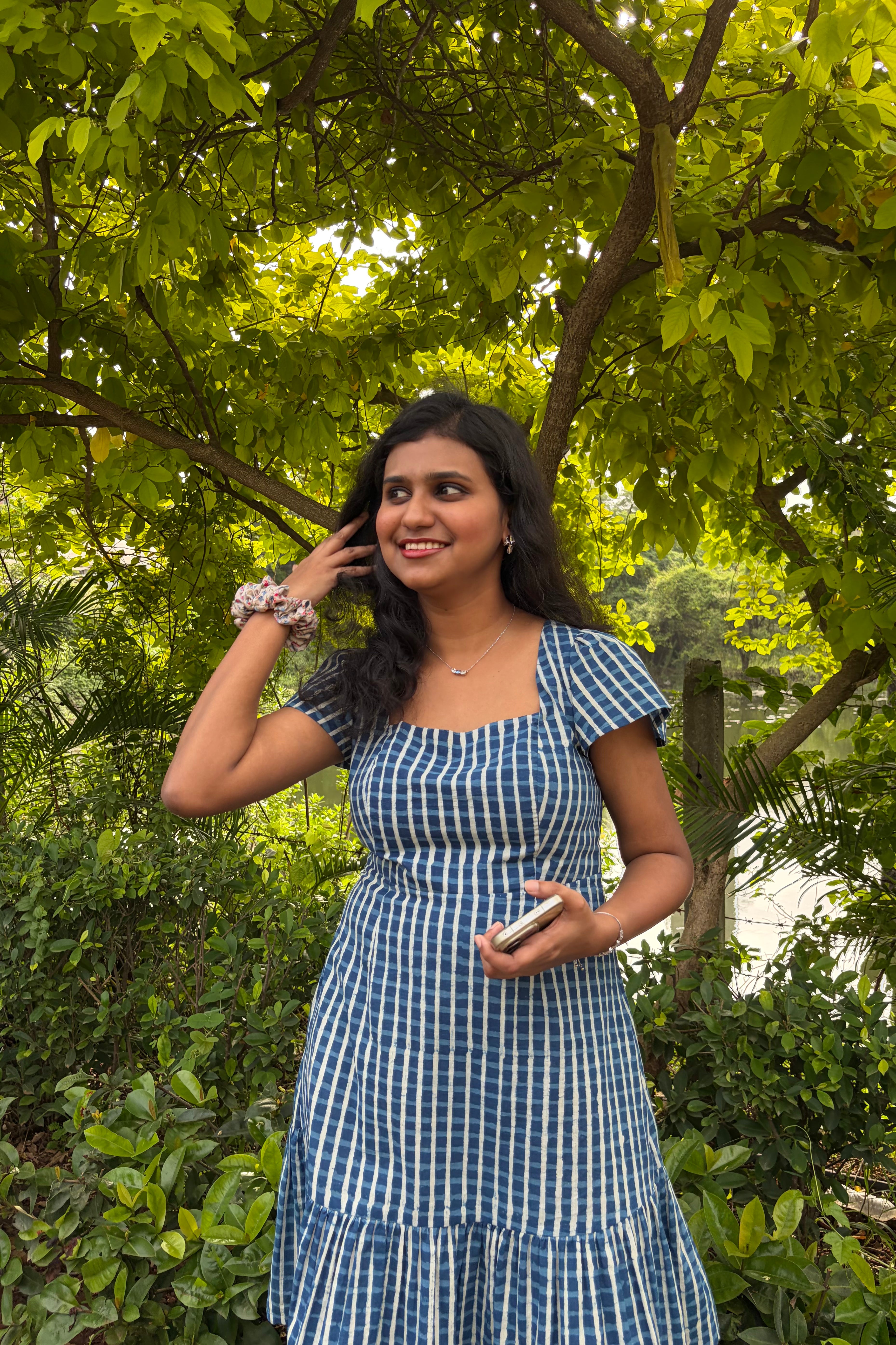 Indigo blue hand block print on Tara dress