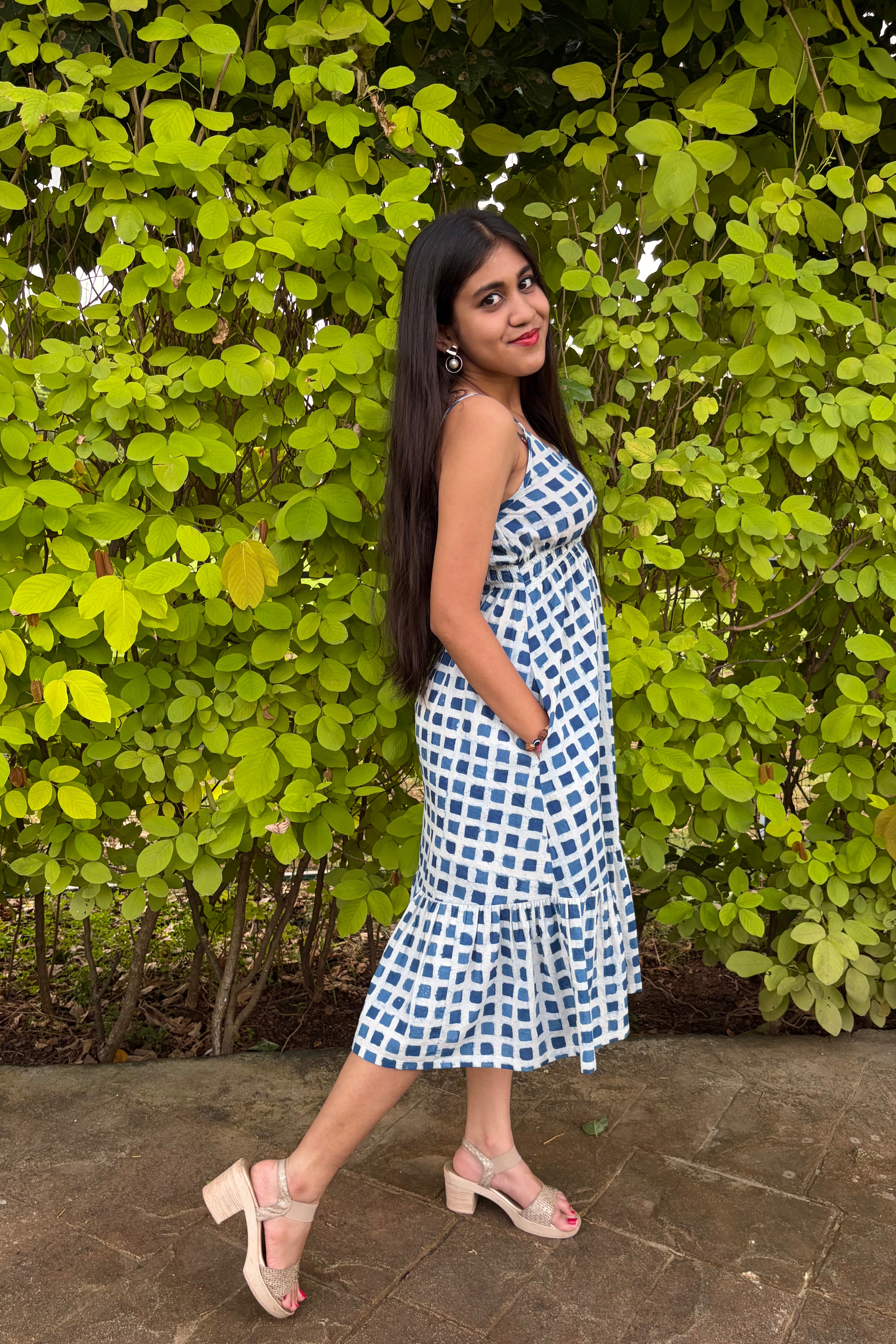 Ira checked midi dress with side pockets