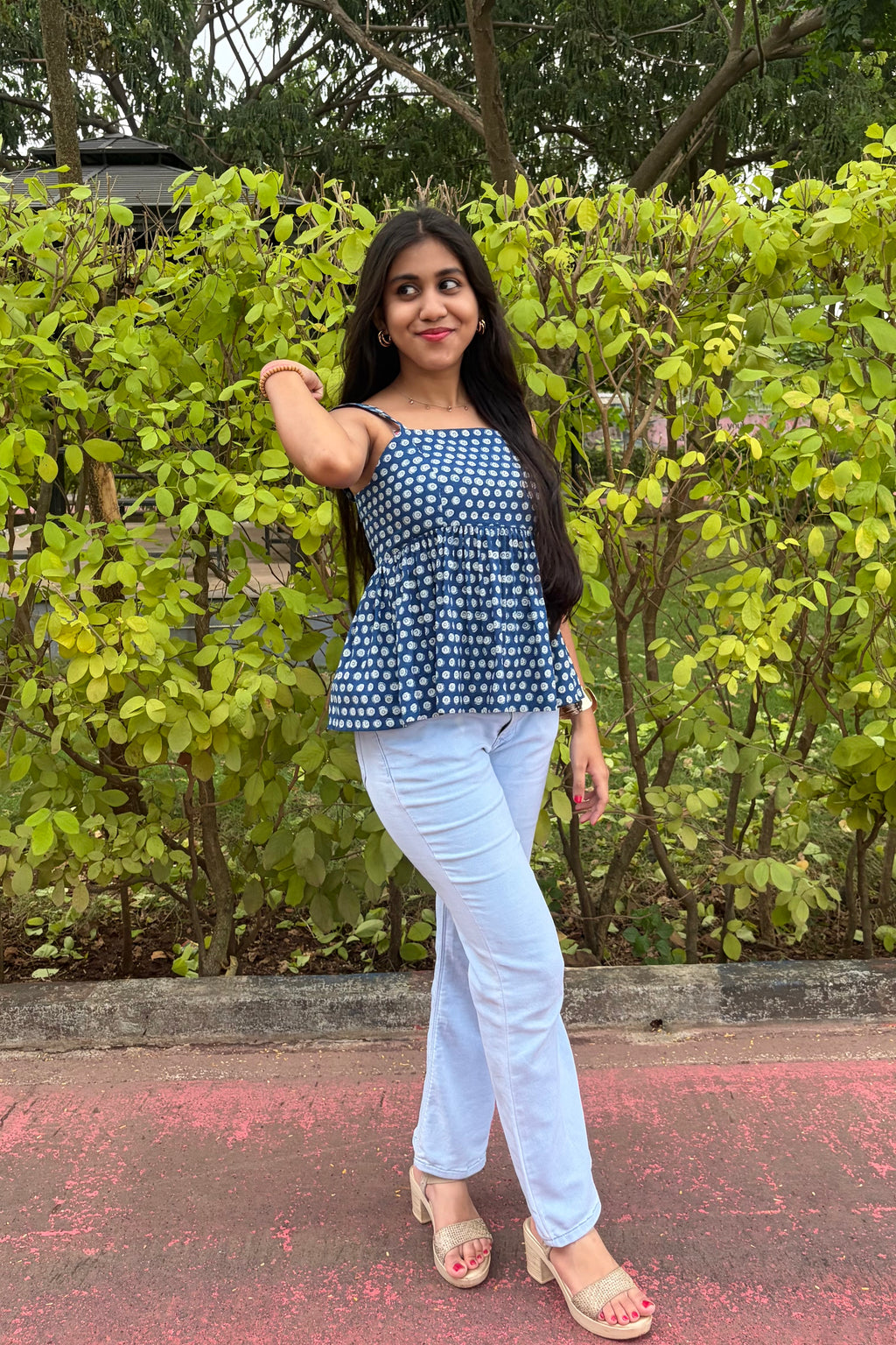 Tia indigo Dabu hand block print peplum top