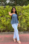 Tia indigo Dabu hand block print peplum top