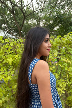 Indigo Dabu hand block print on Tia peplum top